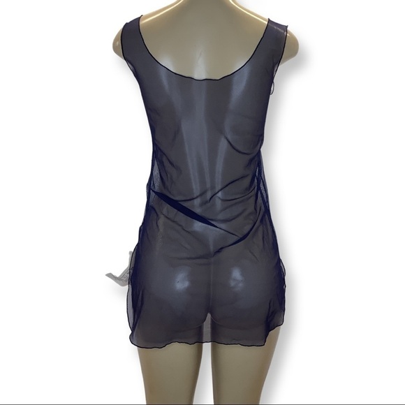 Zuliana Size Small Blue Mesh Sleeveless Dress With Side Slits. Made in USA New - Picture 2 of 4